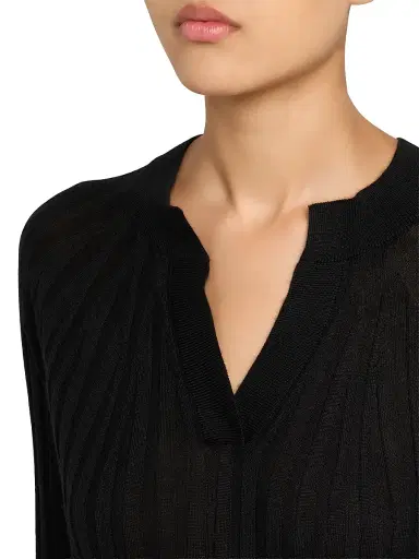 Giorgio Armani Women's Rib-Knit Cashmere & Silk V-Neck Sweater - Black | Thumbnail 5 Giorgio Armani Women's Rib-Knit Cashmere & Silk V-Neck Sweater - Black | Thumbnail 5