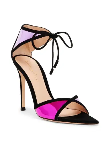 Gianvito Rossi Women's Confetti 105MM Colorblocked Metallic Leather & Suede Sandals - Black Bloom Freesia - Size 9 | Thumbnail 2