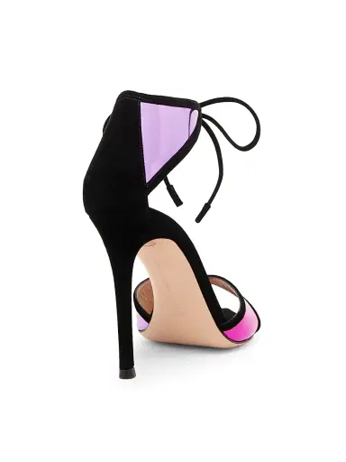 Gianvito Rossi Women's Confetti 105MM Colorblocked Metallic Leather & Suede Sandals - Black Bloom Freesia - Size 9 | Thumbnail 3