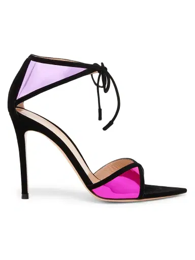 Gianvito Rossi Women's Confetti 105MM Colorblocked Metallic Leather & Suede Sandals - Black Bloom Freesia - Size 9 | Thumbnail 1