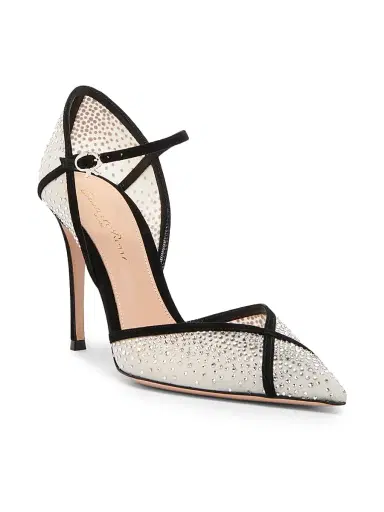 Gianvito Rossi Women's 95MM Embellished Organza & Suede Stiletto Pumps - Offwhite Black | Thumbnail 2 Gianvito Rossi Women's 95MM Embellished Organza & Suede Stiletto Pumps - Offwhite Black | Thumbnail 2