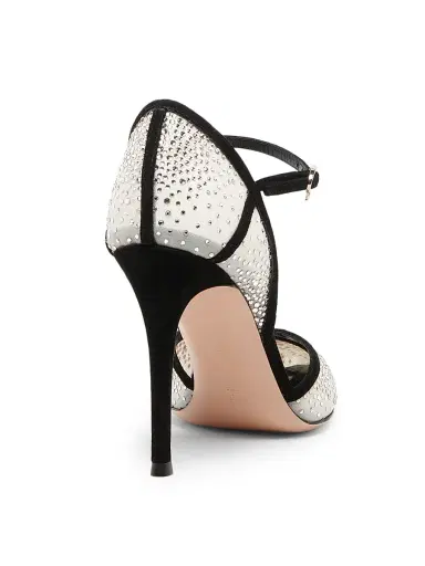 Gianvito Rossi Women's 95MM Embellished Organza & Suede Stiletto Pumps - Offwhite Black | Thumbnail 3 Gianvito Rossi Women's 95MM Embellished Organza & Suede Stiletto Pumps - Offwhite Black | Thumbnail 3