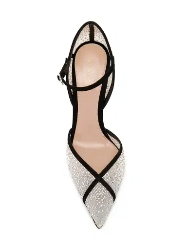 Gianvito Rossi Women's 95MM Embellished Organza & Suede Stiletto Pumps - Offwhite Black | Thumbnail 4 Gianvito Rossi Women's 95MM Embellished Organza & Suede Stiletto Pumps - Offwhite Black | Thumbnail 4