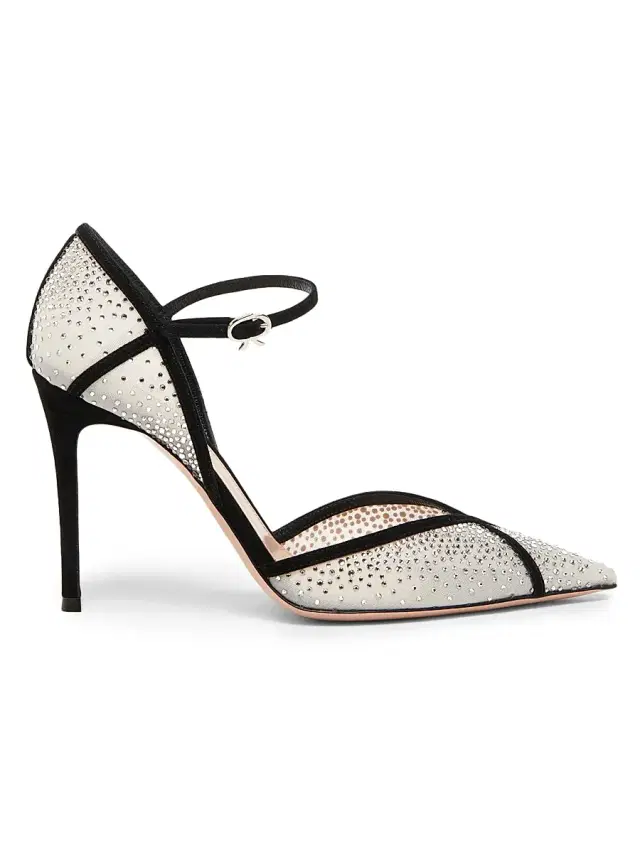 Gianvito Rossi Women's 95MM Embellished Organza & Suede Stiletto Pumps - Offwhite Black
