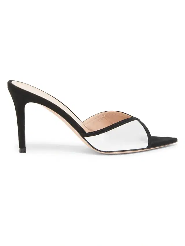 Women's Mirrored 85MM Leather & Suede Stiletto Mules - Black Silver