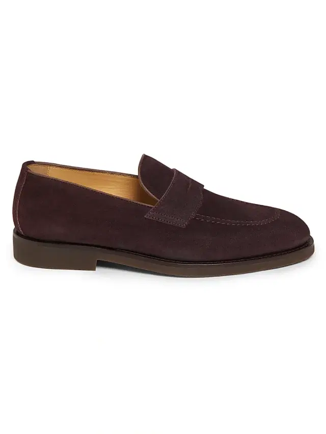 Men's Suede Topstitched Loafers - Burgundy