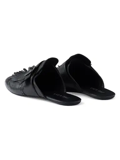 Prada Men's Shuffle Antiqued Leather Mules with Buckled Strap and Fringe - Black - Size 6 | Thumbnail 3 Prada Men's Shuffle Antiqued Leather Mules with Buckled Strap and Fringe - Black - Size 6 | Thumbnail 3