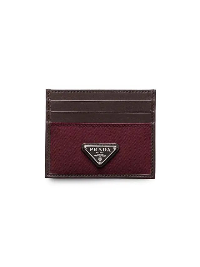 Prada Men's Re-Nylon and Leather Card Holder - Dark Red