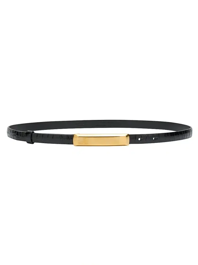 Women's Croc-Embossed Leather Skinny Belt - Black