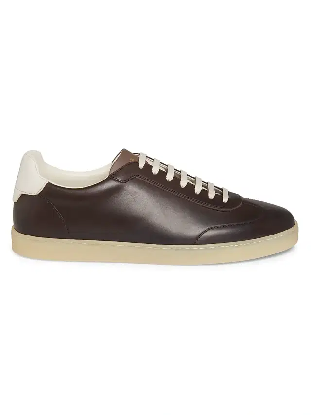 Brunello Cucinelli Men's Leather Gum-Sole Sneakers - Dark Brown