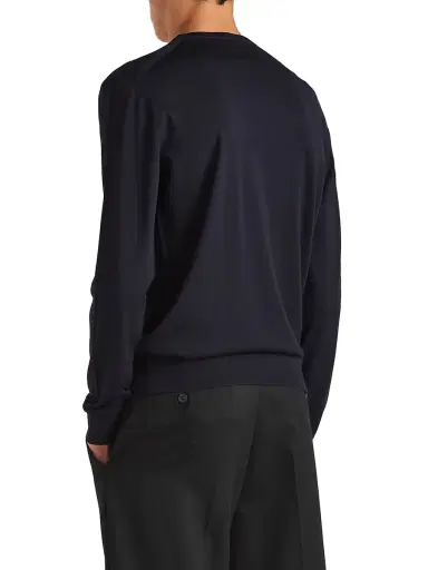 Prada Men's Superfine Wool Crewneck Sweater - Blue - Size 44 | Thumbnail 3 Prada Men's Superfine Wool Crewneck Sweater - Blue - Size 44 | Thumbnail 3