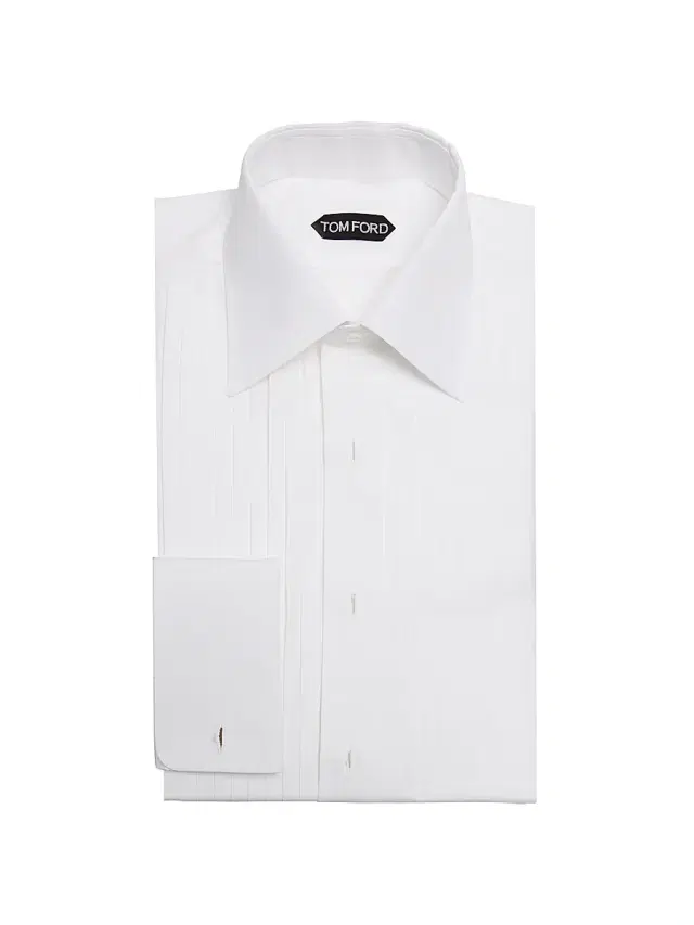 TOM FORD Men's Plissé Cotton Dress Shirt - White
