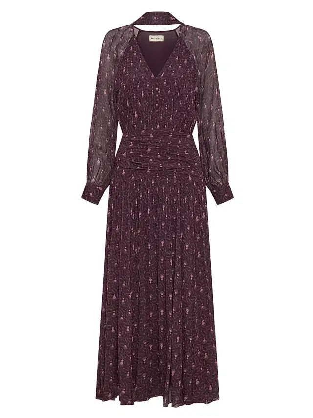 NICHOLAS Women's Draya Geometric Ruched Maxi Dress - Purple Pattern