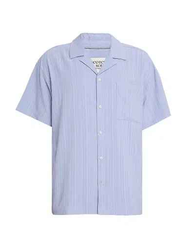Scotch & Soda Men's Textured Striped Chest-Pocket Short-Sleeve Shirt - Lavender | Thumbnail 1 Scotch & Soda Men's Textured Striped Chest-Pocket Short-Sleeve Shirt - Lavender | Thumbnail 1