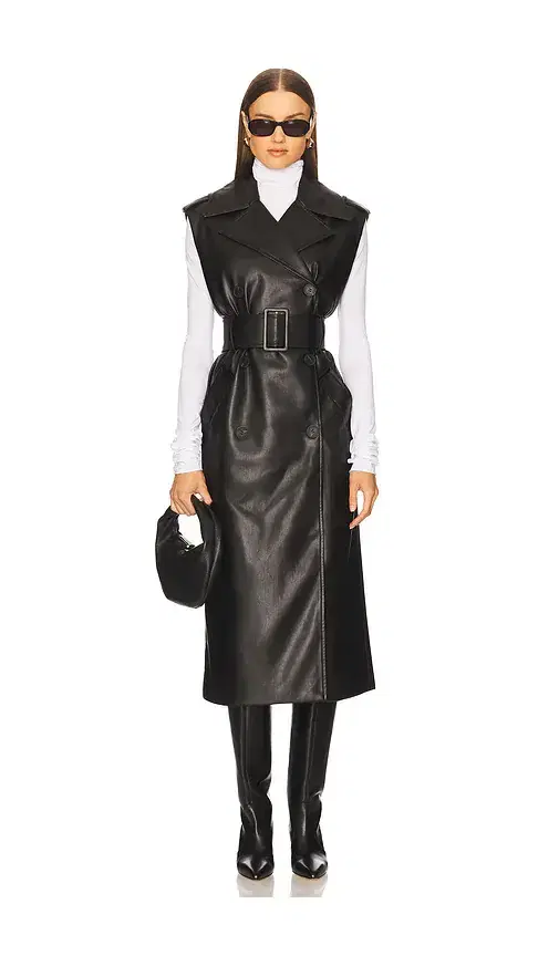 susana monaco Sleeveless Faux Leather Sleeveless Trench