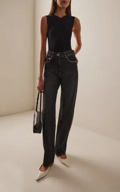 Versace Studded Stone-Washed High-Rise Straight-Leg Jeans | Thumbnail 2