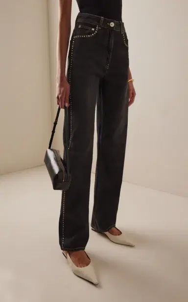 Versace Studded Stone-Washed High-Rise Straight-Leg Jeans | Thumbnail 3
