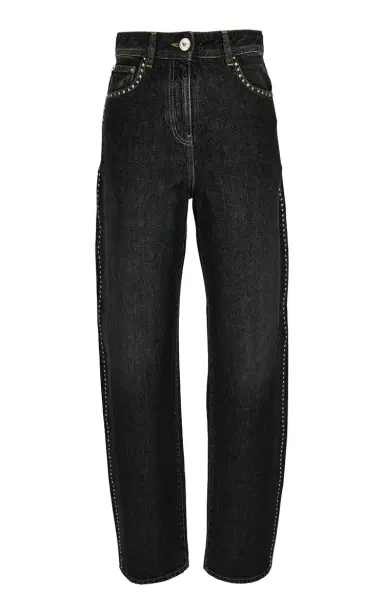 Versace Studded Stone-Washed High-Rise Straight-Leg Jeans | Thumbnail 1