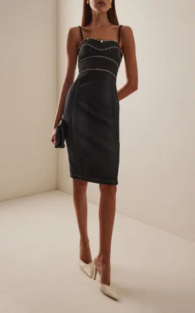 Versace Studded Stone-Washed Denim Midi Dress | Thumbnail 2