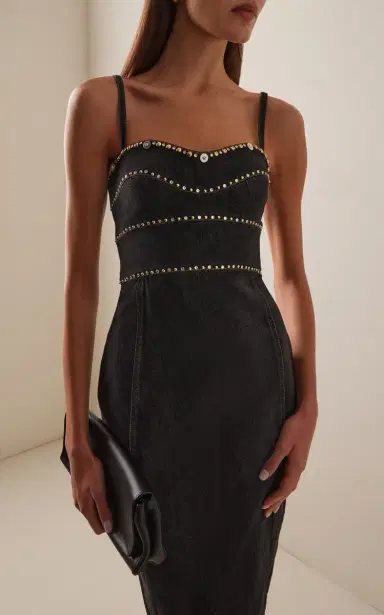 Versace Studded Stone-Washed Denim Midi Dress | Thumbnail 3