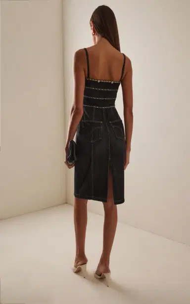 Versace Studded Stone-Washed Denim Midi Dress | Thumbnail 4