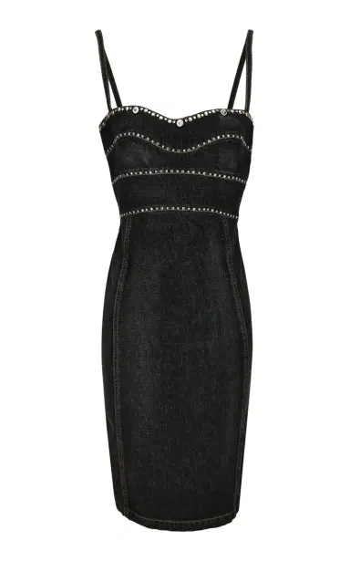 Versace Studded Stone-Washed Denim Midi Dress | Thumbnail 7