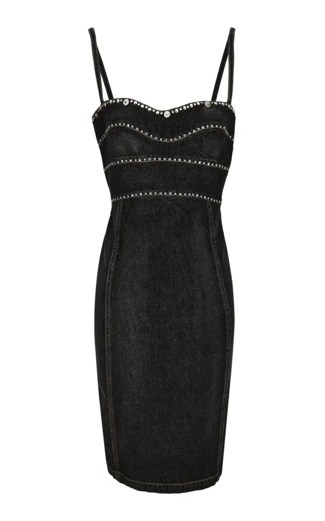 Versace Studded Stone-Washed Denim Midi Dress