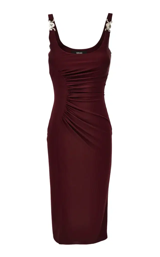 Versace Ruched Jersey Midi Cocktail Dress