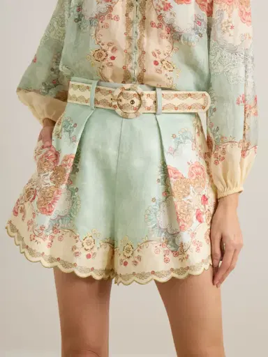 Zimmermann Daylight Belted Scalloped Pleated Printed Linen Shorts | Thumbnail 3 Zimmermann Daylight Belted Scalloped Pleated Printed Linen Shorts | Thumbnail 3