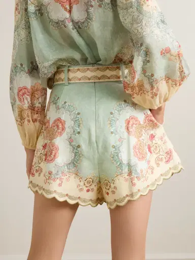 Zimmermann Daylight Belted Scalloped Pleated Printed Linen Shorts | Thumbnail 4 Zimmermann Daylight Belted Scalloped Pleated Printed Linen Shorts | Thumbnail 4