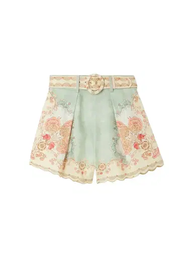 Zimmermann Daylight Belted Scalloped Pleated Printed Linen Shorts | Thumbnail 1 Zimmermann Daylight Belted Scalloped Pleated Printed Linen Shorts | Thumbnail 1