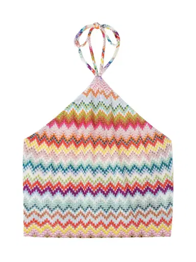 Missoni Mare Cropped Striped Metallic Crochet-knit Halterneck Top | Thumbnail 1 Missoni Mare Cropped Striped Metallic Crochet-knit Halterneck Top | Thumbnail 1