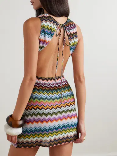 Missoni Mare Open-back Striped Metallic Crochet-knit Mini Dress | Thumbnail 3