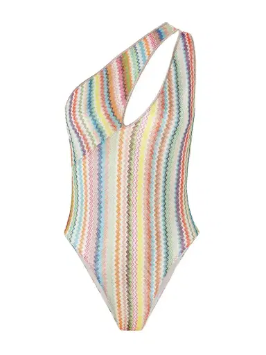 Missoni Mare One-shoulder Cutout Striped Metallic Crochet-knit Swimsuit | Thumbnail 1 Missoni Mare One-shoulder Cutout Striped Metallic Crochet-knit Swimsuit | Thumbnail 1