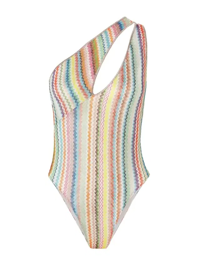 Missoni Mare One-shoulder Cutout Striped Metallic Crochet-knit Swimsuit
