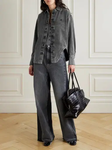 The Attico Eliza Asymmetric Embroidered Denim Shirt | Thumbnail 2