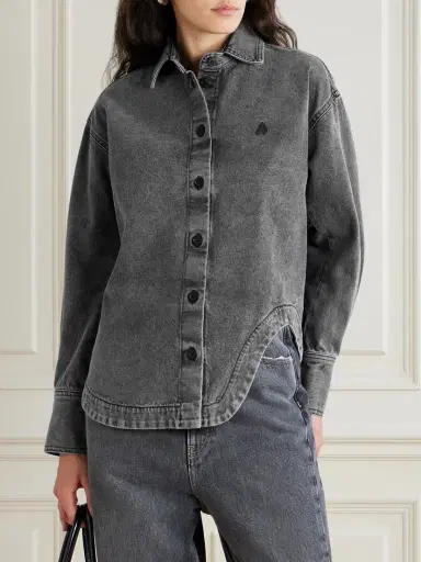 The Attico Eliza Asymmetric Embroidered Denim Shirt | Thumbnail 3