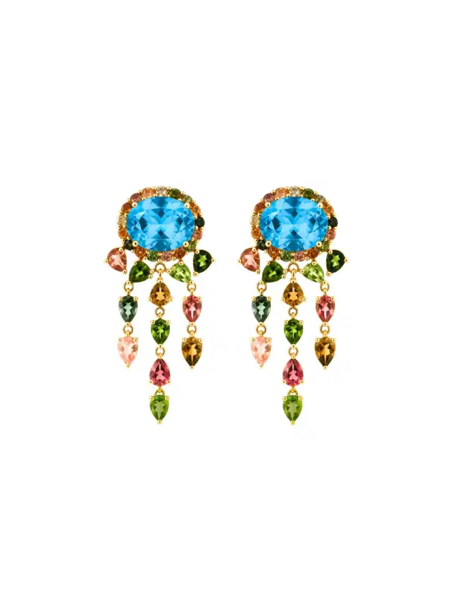 Wish Fine Jewelry 12.25ct Topaz Tourmaline 18K Gold Statement Cascade Earrings
