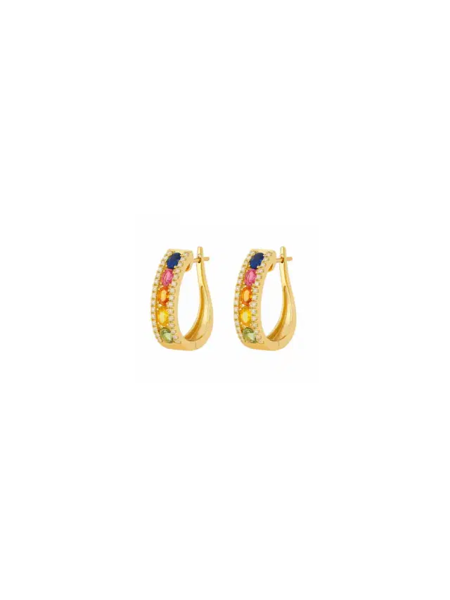 Wish Fine Jewelry 2.34ct Multi Sapphire Diamond 14K Gold Hoop Earrings