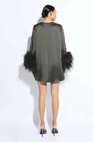 LAPOINTE Satin Dress With Feathers | Thumbnail 2