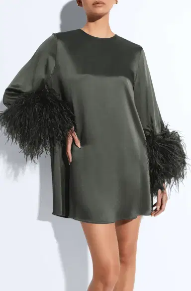 LAPOINTE Satin Dress With Feathers | Thumbnail 3