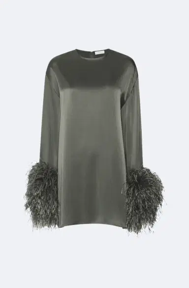 LAPOINTE Satin Dress With Feathers | Thumbnail 4