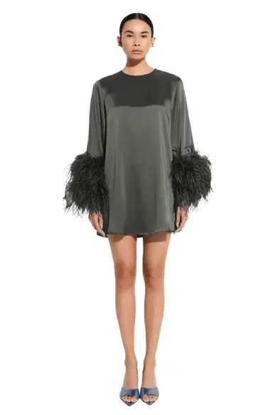 LAPOINTE Satin Dress With Feathers | Thumbnail 1