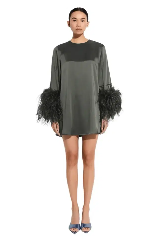 LAPOINTE Satin Dress With Feathers
