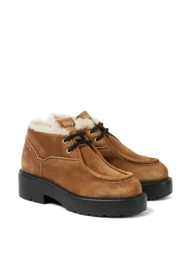 Miu Miu Shearling-Trimmed Suede Ankle Boots | Thumbnail 1