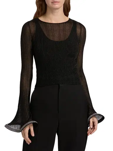SIMKHAI Women's Maebry Flared Sleeve Rib-Knit Top - Black | Thumbnail 3 SIMKHAI Women's Maebry Flared Sleeve Rib-Knit Top - Black | Thumbnail 3