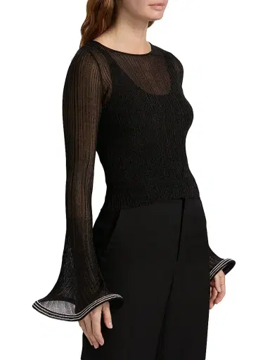 SIMKHAI Women's Maebry Flared Sleeve Rib-Knit Top - Black | Thumbnail 4 SIMKHAI Women's Maebry Flared Sleeve Rib-Knit Top - Black | Thumbnail 4