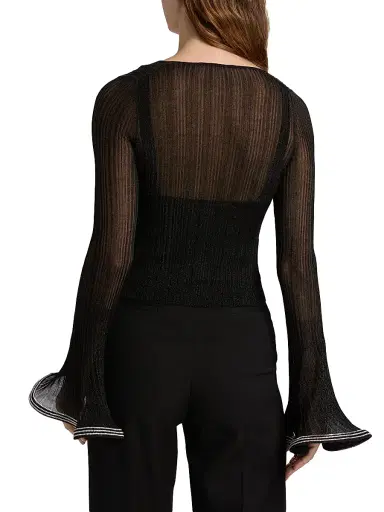 SIMKHAI Women's Maebry Flared Sleeve Rib-Knit Top - Black | Thumbnail 5 SIMKHAI Women's Maebry Flared Sleeve Rib-Knit Top - Black | Thumbnail 5