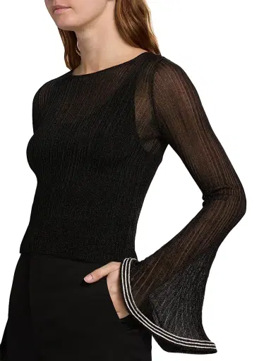 SIMKHAI Women's Maebry Flared Sleeve Rib-Knit Top - Black | Thumbnail 6 SIMKHAI Women's Maebry Flared Sleeve Rib-Knit Top - Black | Thumbnail 6