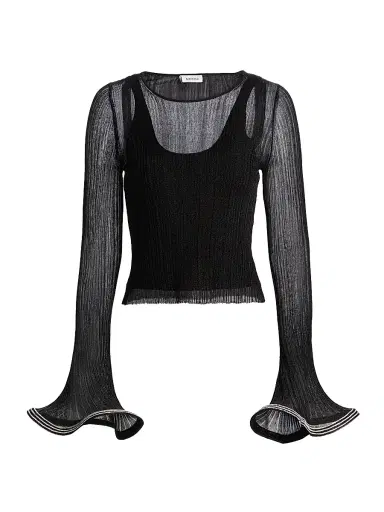 SIMKHAI Women's Maebry Flared Sleeve Rib-Knit Top - Black | Thumbnail 1 SIMKHAI Women's Maebry Flared Sleeve Rib-Knit Top - Black | Thumbnail 1